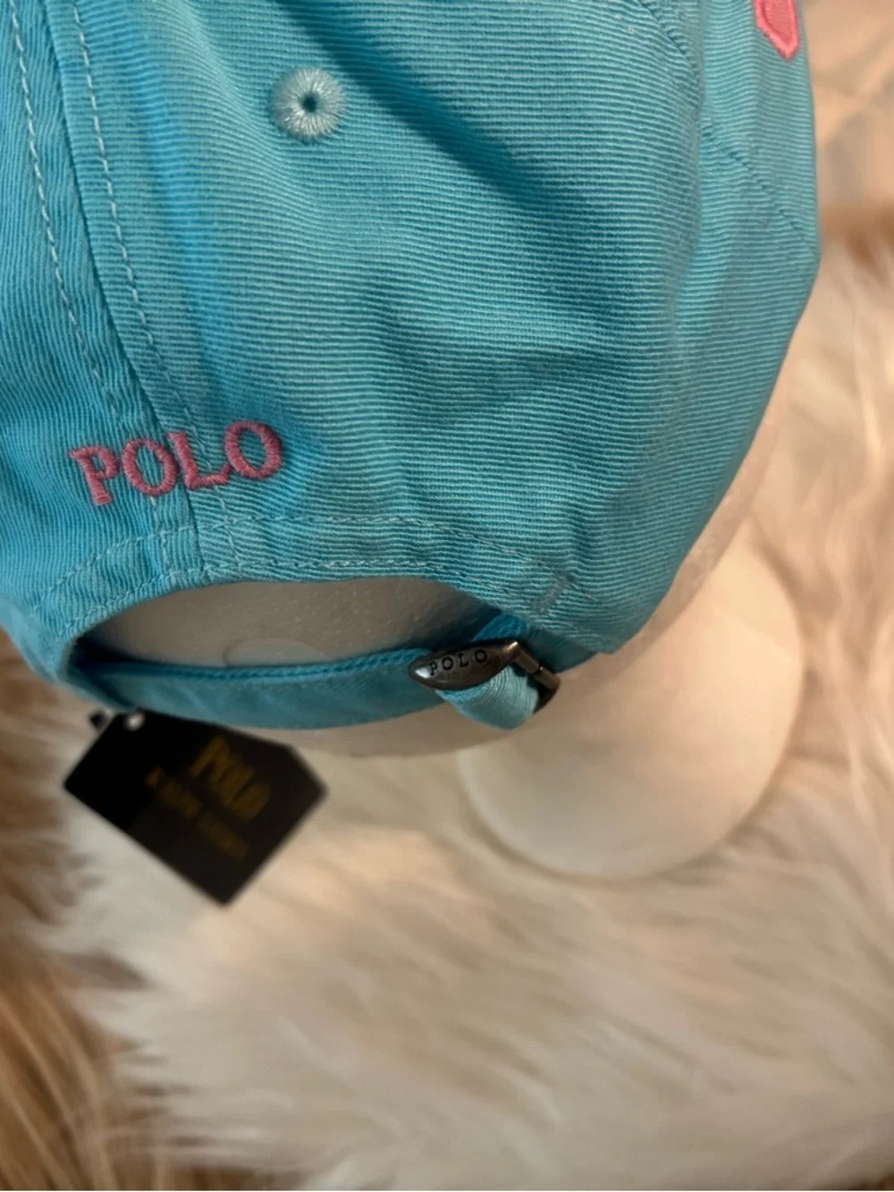 Ralph Lauren Light Blue Cap with Pink Polo Logo